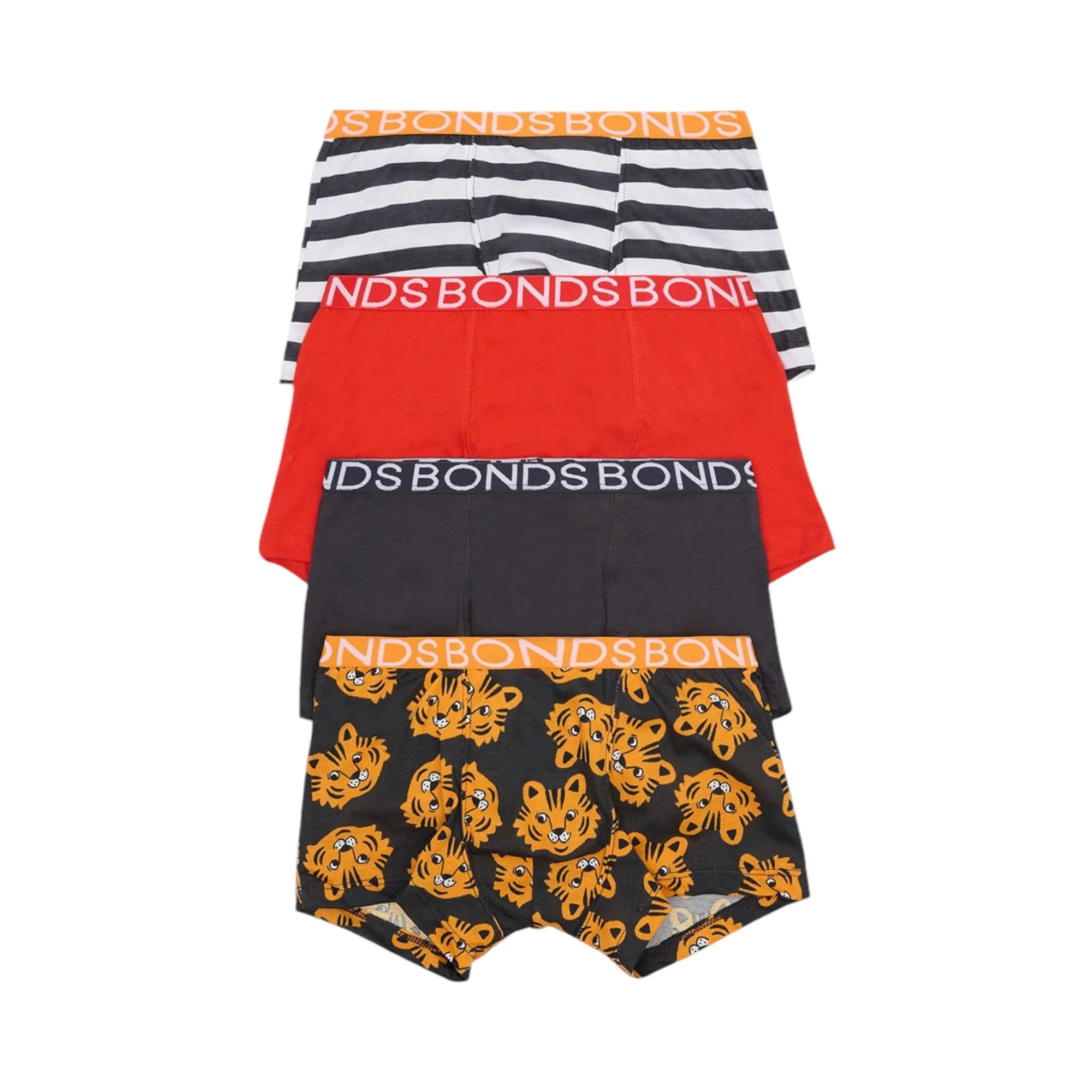 4 x Bonds Boys Trunks Black / Red / White Multi Coloured Underwear