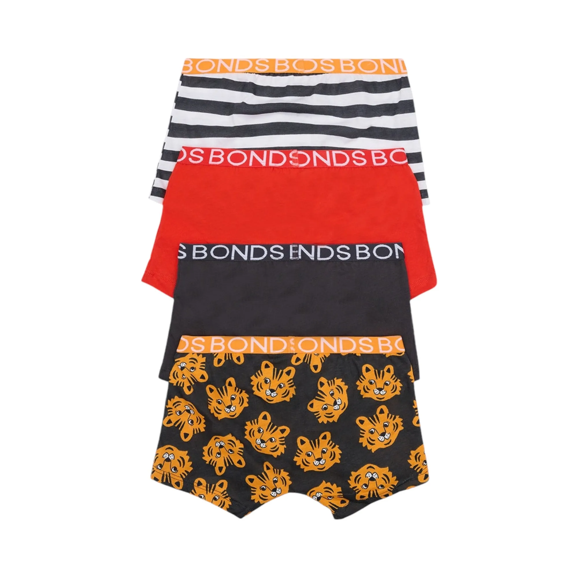 4 x Bonds Boys Trunks Black / Red / White Multi Coloured Underwear