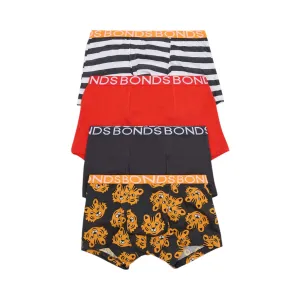 4 x Bonds Boys Trunks Black / Red / White Multi Coloured Underwear
