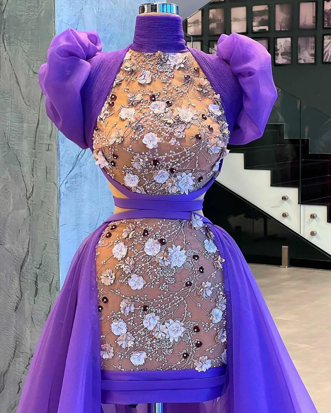 Adaline Purple High Neck Evening Dress