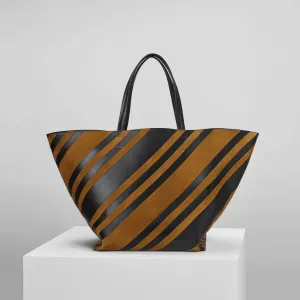 BASKET CABAS | black toffee leather and suede with silver
