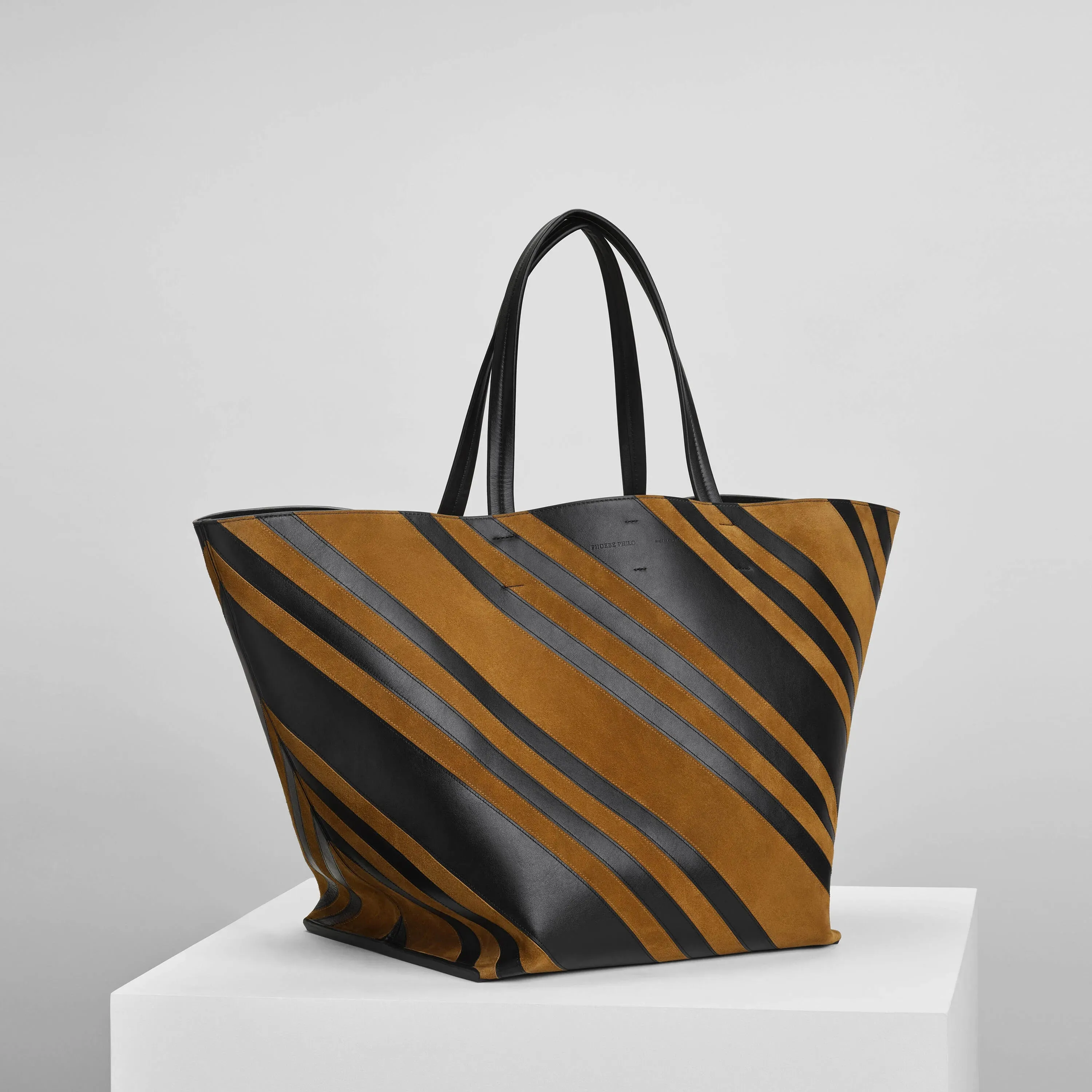 BASKET CABAS | black toffee leather and suede with silver