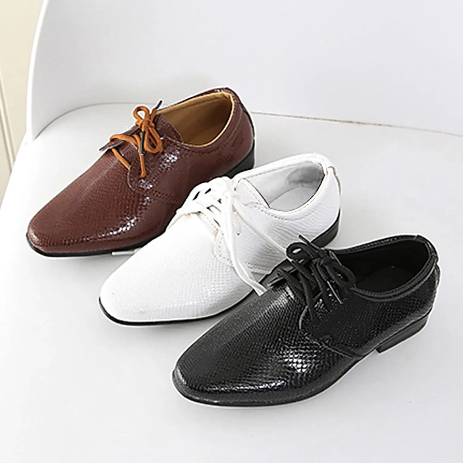 Boys Derb Leather Dress Shoes Pointed Toe Oxford Lce Up Part Performance Prom British Style Footwear for Kids