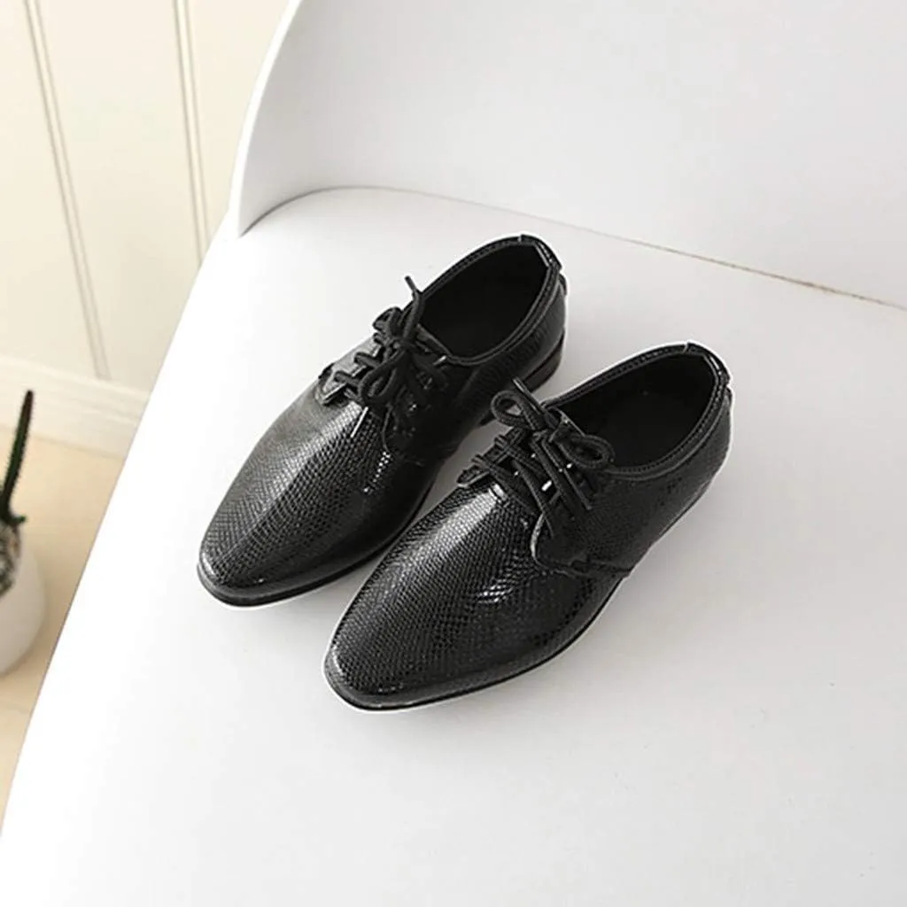 Boys Derb Leather Dress Shoes Pointed Toe Oxford Lce Up Part Performance Prom British Style Footwear for Kids