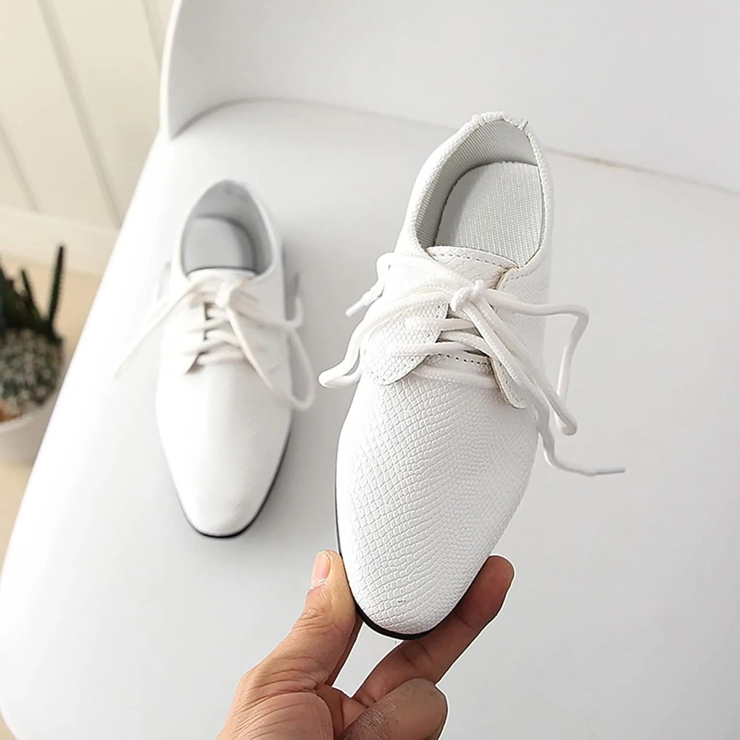 Boys Derb Leather Dress Shoes Pointed Toe Oxford Lce Up Part Performance Prom British Style Footwear for Kids