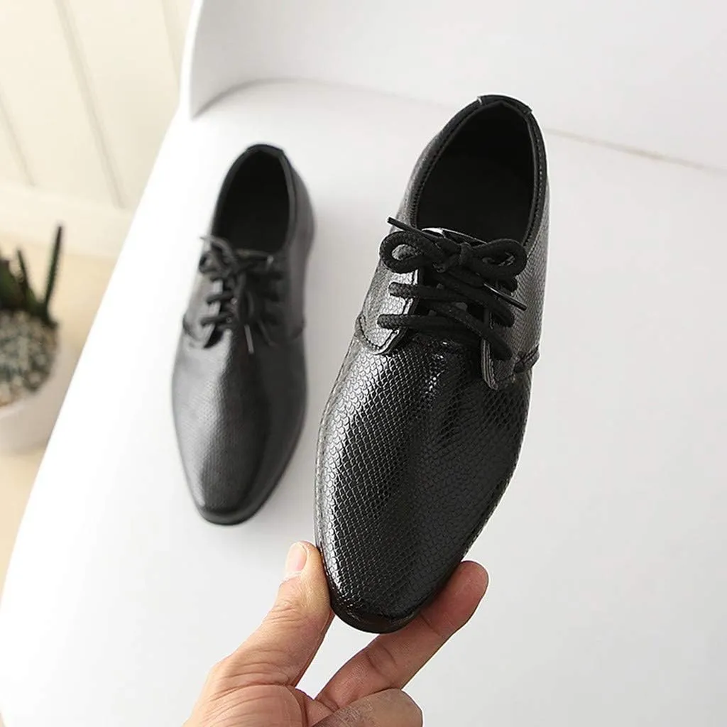 Boys Derb Leather Dress Shoes Pointed Toe Oxford Lce Up Part Performance Prom British Style Footwear for Kids