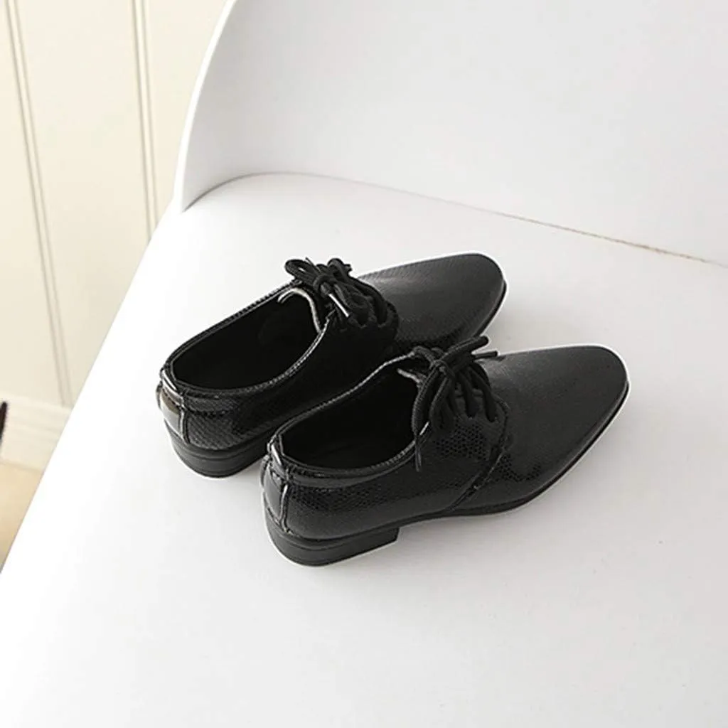 Boys Derb Leather Dress Shoes Pointed Toe Oxford Lce Up Part Performance Prom British Style Footwear for Kids