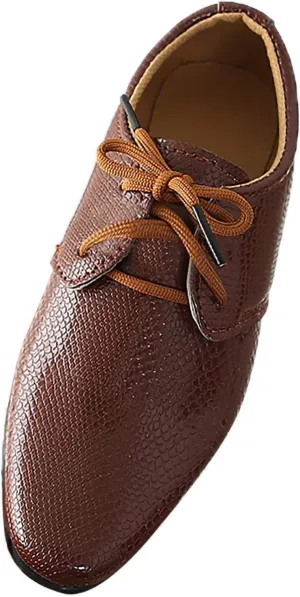 Boys Derb Leather Dress Shoes Pointed Toe Oxford Lce Up Part Performance Prom British Style Footwear for Kids