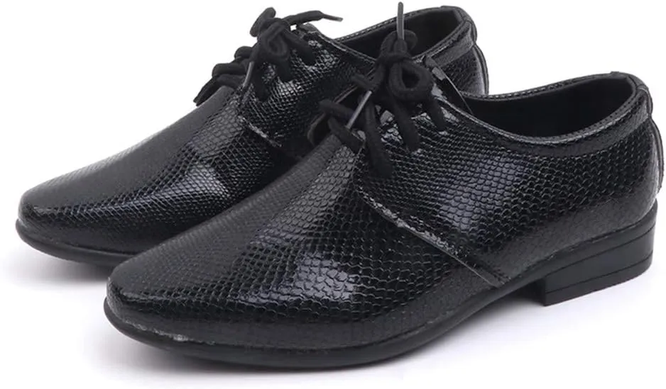 Boys Derb Leather Dress Shoes Pointed Toe Oxford Lce Up Part Performance Prom British Style Footwear for Kids