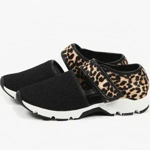 Chicvane Leopard Pattern Cut Out Closed Toe Velcro Closure Sneakers