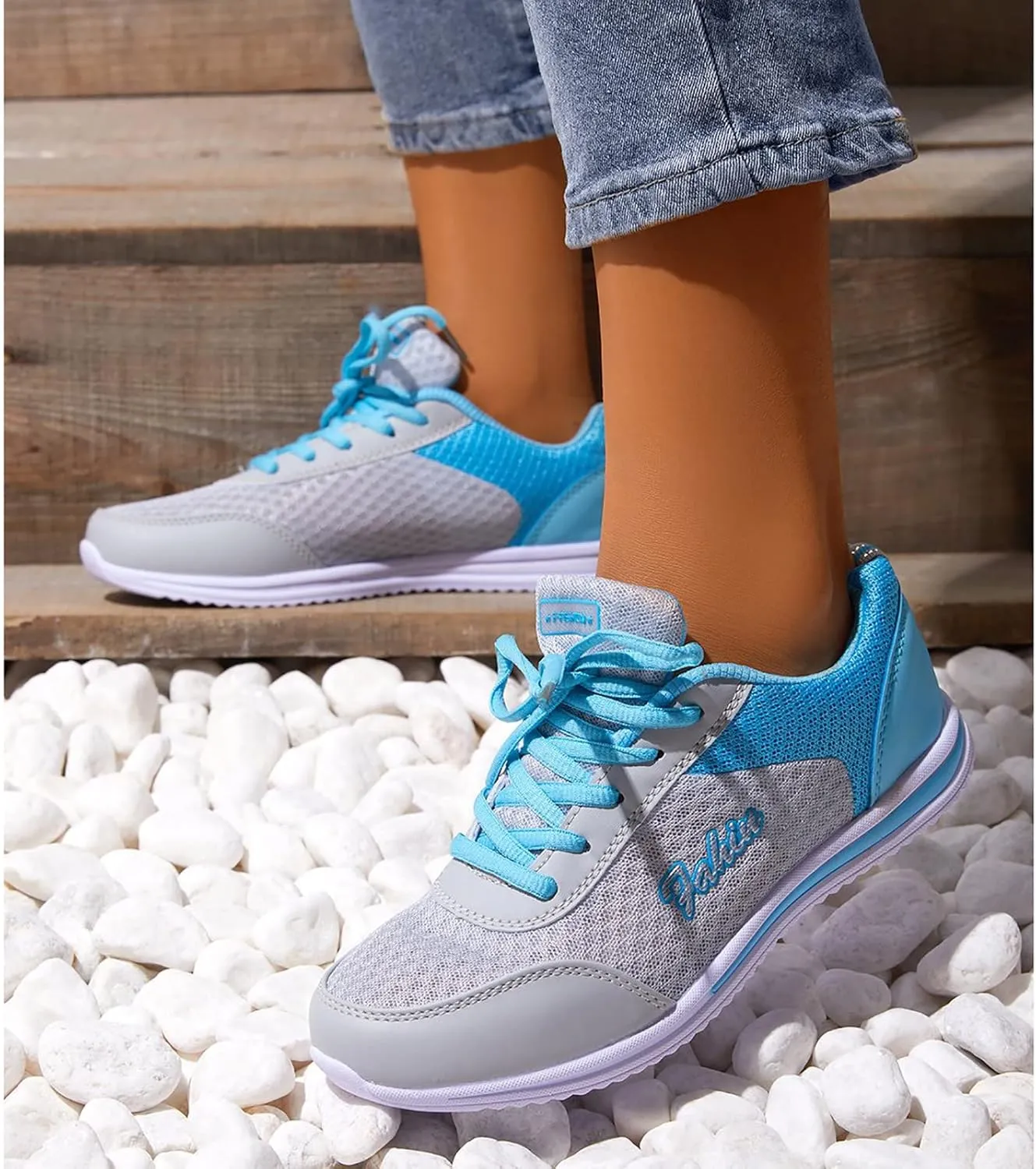 Comfortable Walking Shoes Women Breathable Mesh Lace Up Athletic Shoes Casual Fashion Lightweigh Non Slip Walking Shoes