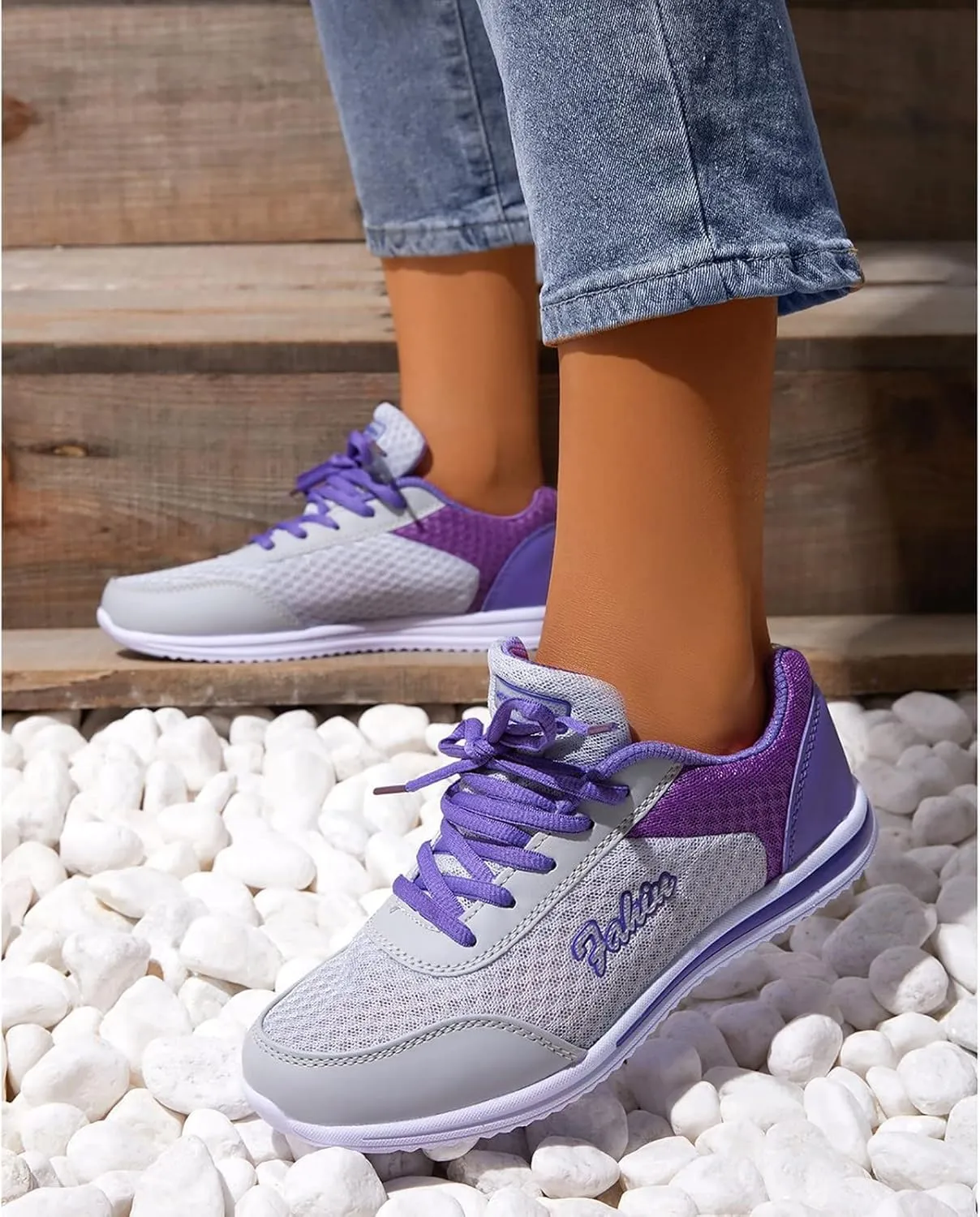 Comfortable Walking Shoes Women Breathable Mesh Lace Up Athletic Shoes Casual Fashion Lightweigh Non Slip Walking Shoes