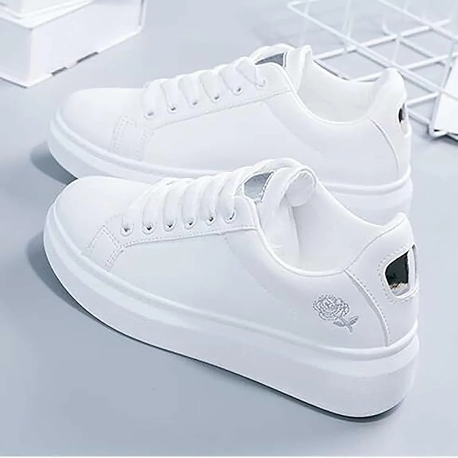 Comfortable Walking Shoes Women Lace Up Faux Pu Leather Workout Sneakers Outdoor Fashion Non Slip Sports Shoes