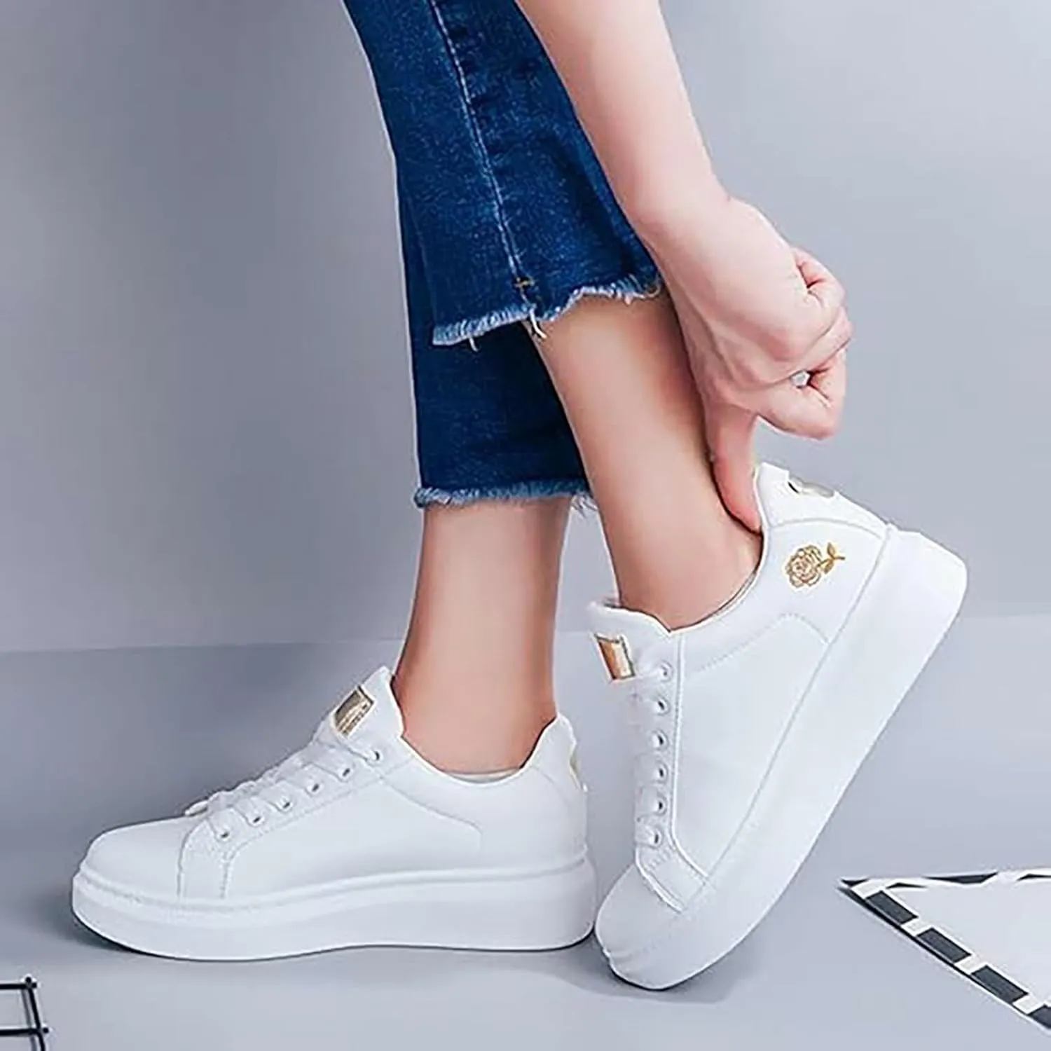 Comfortable Walking Shoes Women Lace Up Faux Pu Leather Workout Sneakers Outdoor Fashion Non Slip Sports Shoes