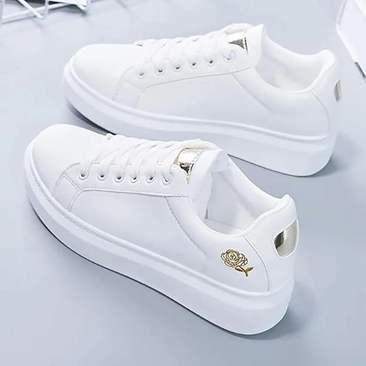 Comfortable Walking Shoes Women Lace Up Faux Pu Leather Workout Sneakers Outdoor Fashion Non Slip Sports Shoes