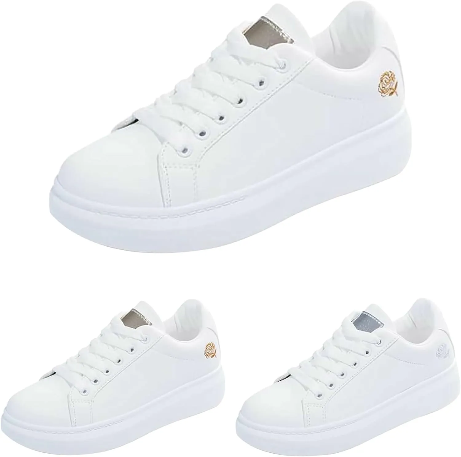 Comfortable Walking Shoes Women Lace Up Faux Pu Leather Workout Sneakers Outdoor Fashion Non Slip Sports Shoes