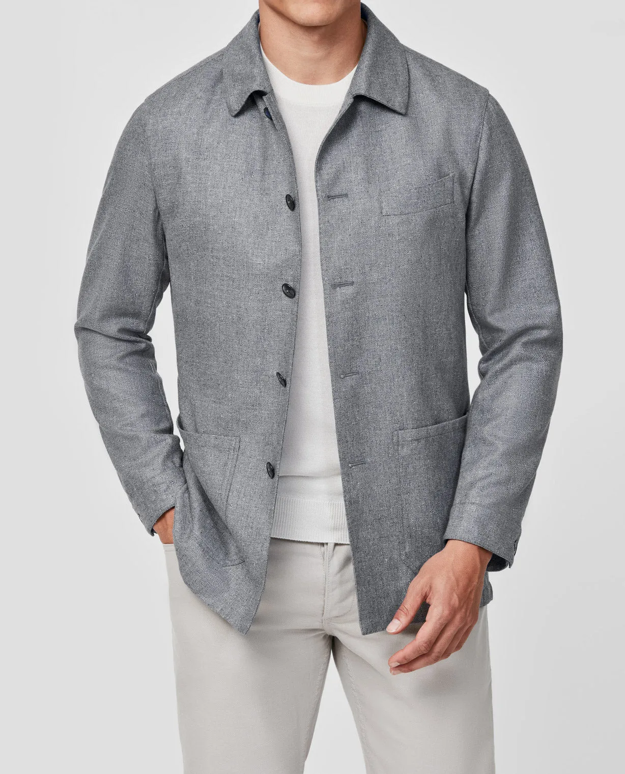Di Pray Light Grey Melange Silk & Wool Basketweave