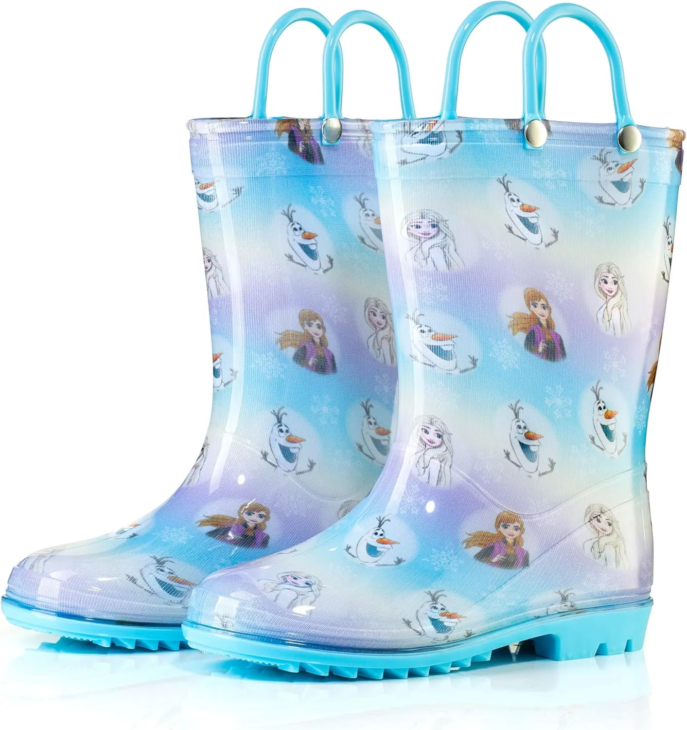 Disney Frozen 2 Girls' Anna, Elsa & Olaf Waterproof PVC Rain Boots with Easy-On Handles  Pink & Purple  Toddler & Little Kid Sizes