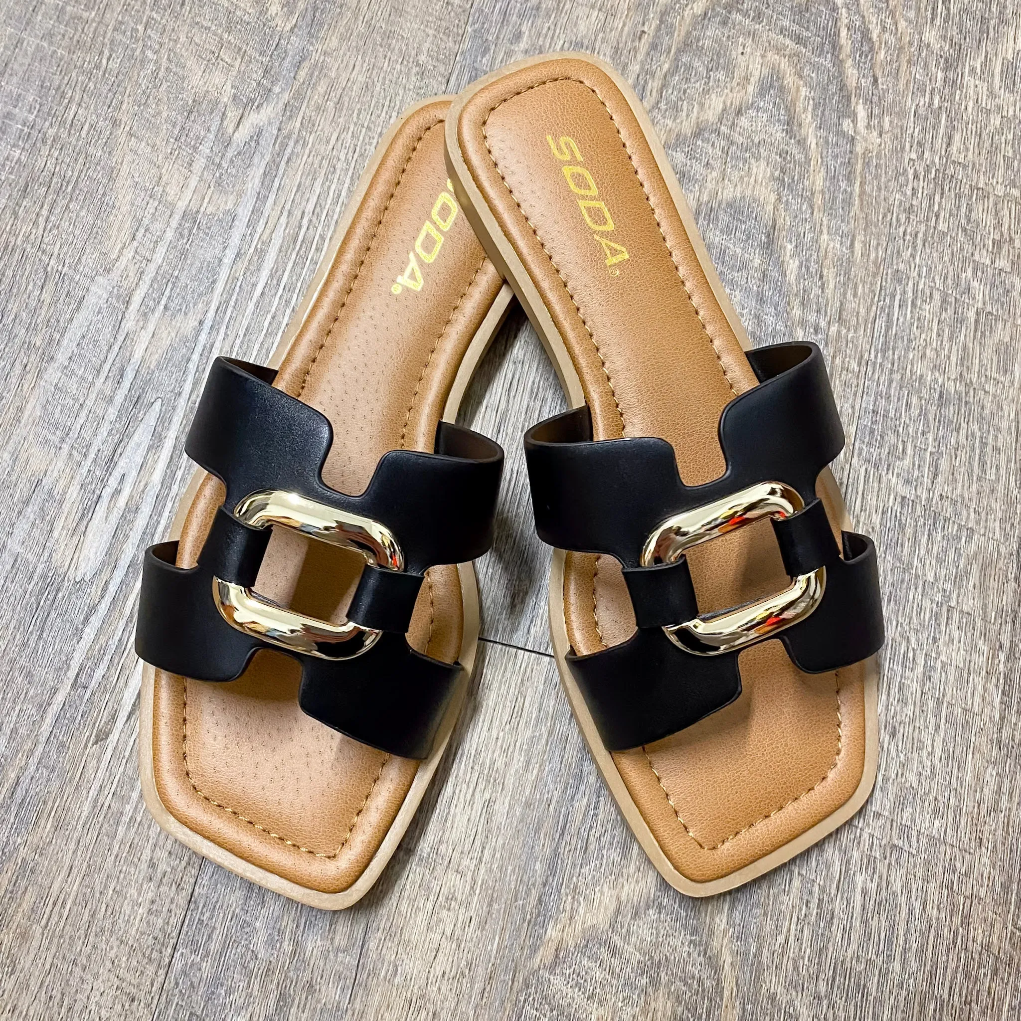 Feng Black Buckle Sandals