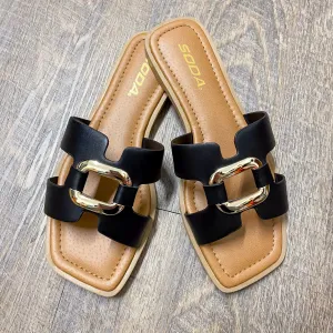 Feng Black Buckle Sandals