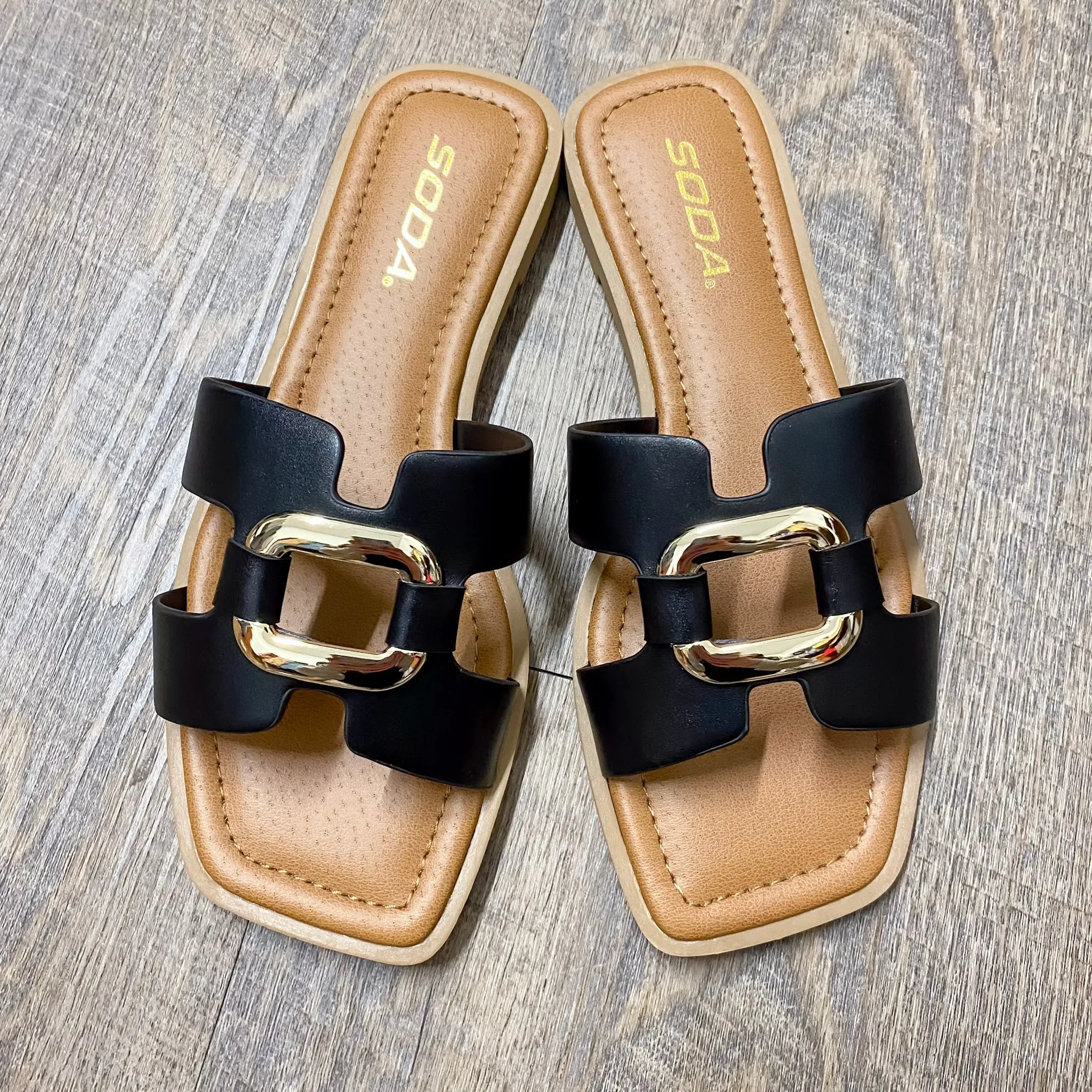 Feng Black Buckle Sandals