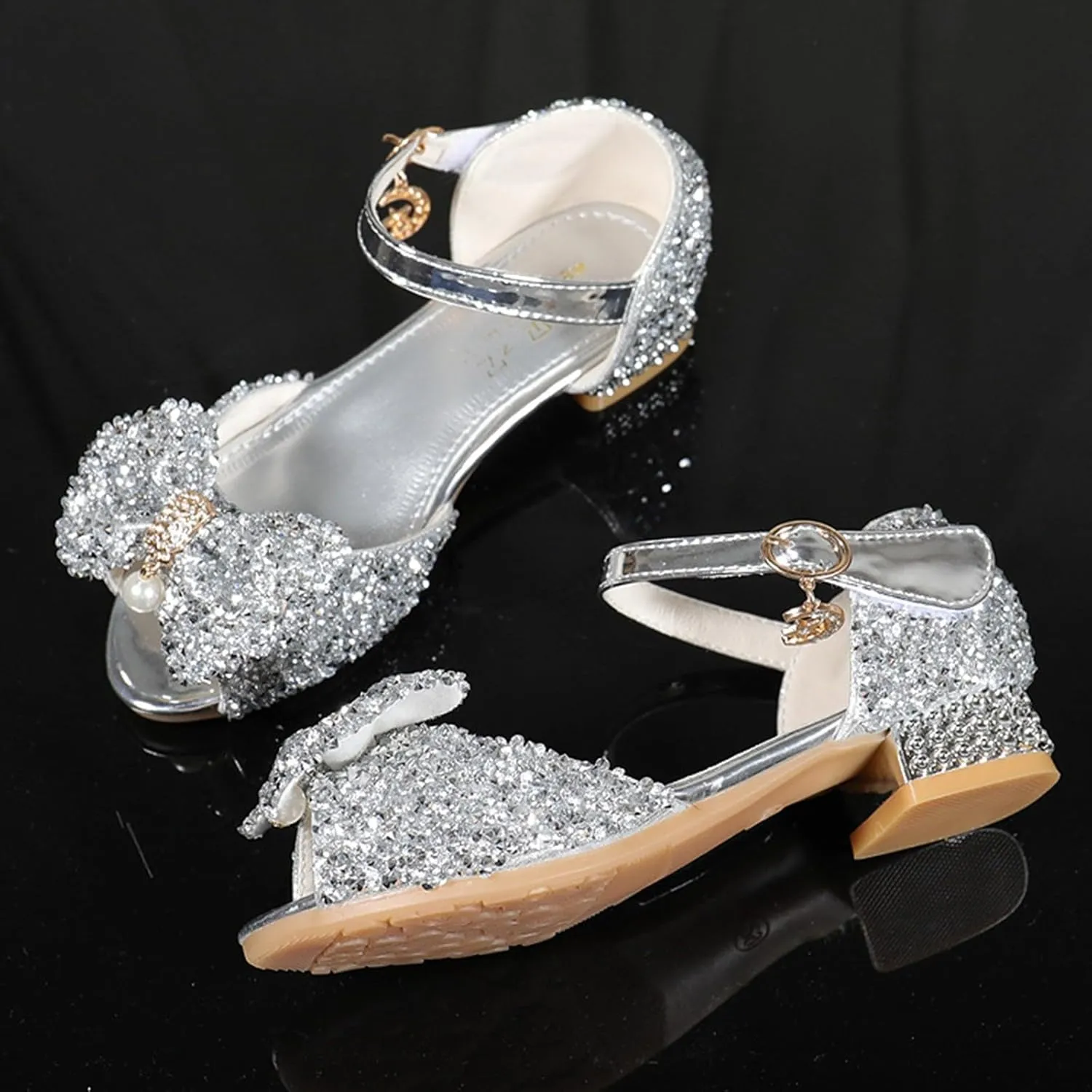 Girls Dress Sandals Low Heel Mary Jane Bow Shoes for Party Wedding School Everyday Casual Comfortable Lightweight