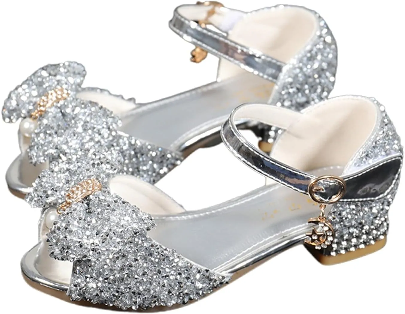 Girls Dress Sandals Low Heel Mary Jane Bow Shoes for Party Wedding School Everyday Casual Comfortable Lightweight