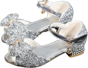 Girls Dress Sandals Low Heel Mary Jane Bow Shoes for Party Wedding School Everyday Casual Comfortable Lightweight