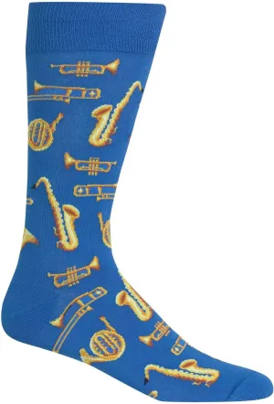 Hot Sox Mens Jazz Instruments Socks, Blue, 1 Pair, Mens Shoe 6-12.5