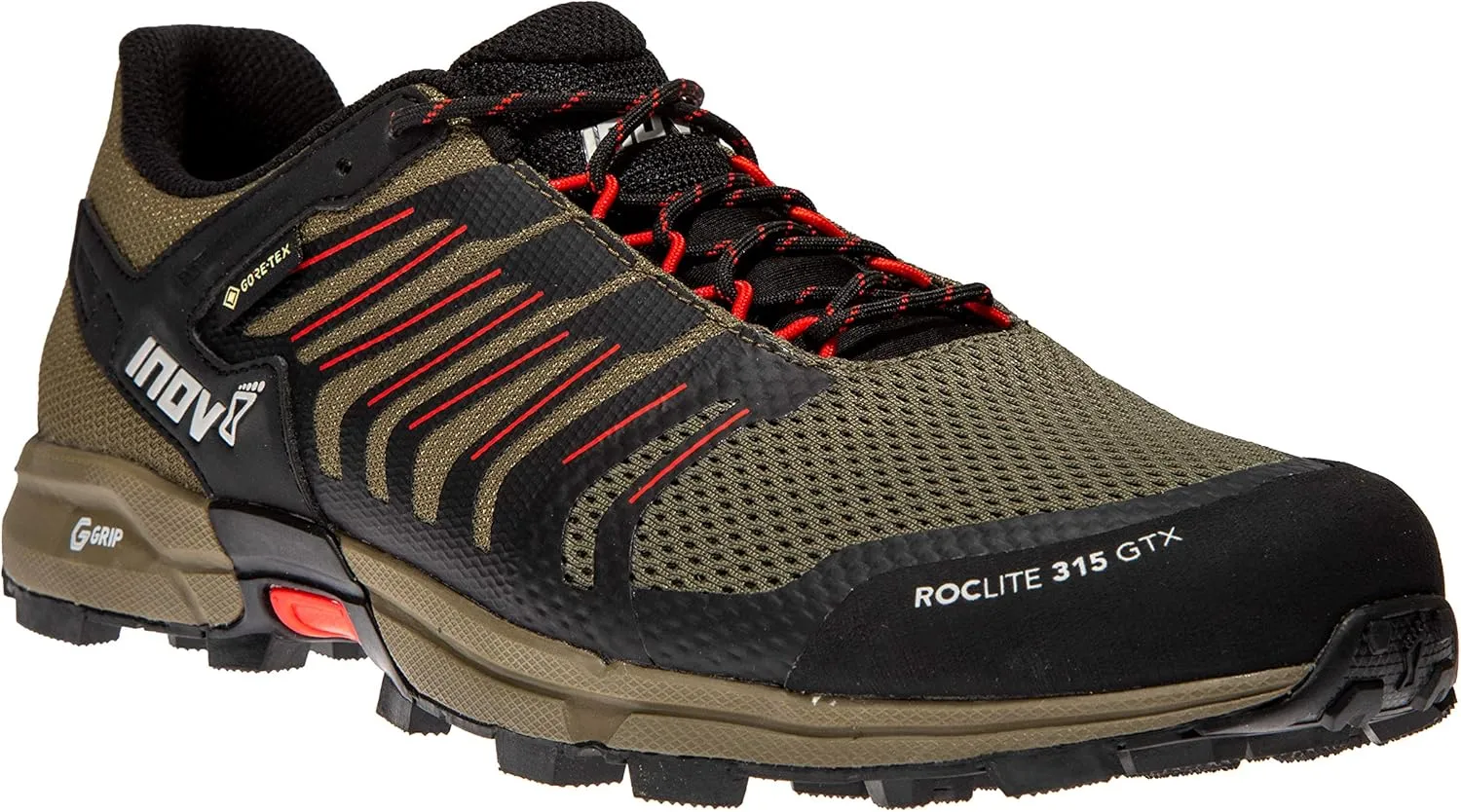 Inov-8 Mens Roclite G 315 GTX - Waterproof Gore Tex Hiking Shoes - Lightweight - Vegan - Brown/Red