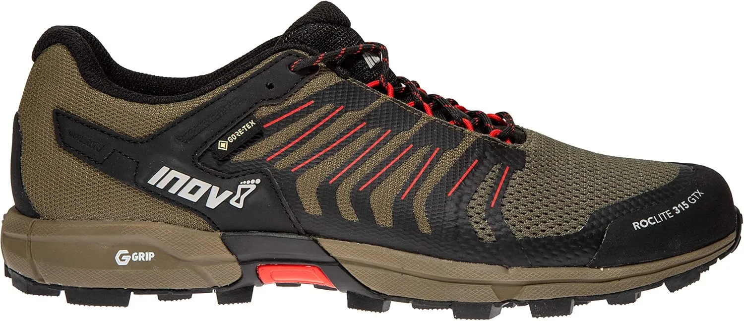 Inov-8 Mens Roclite G 315 GTX - Waterproof Gore Tex Hiking Shoes - Lightweight - Vegan - Brown/Red