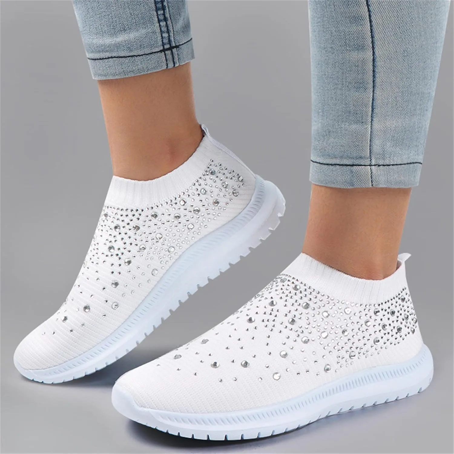 Lausiuoe Sneakers For Women Walking Shoes Comfortable Sock Sneakers Mesh Slip On Air Cushion Platform Loafers