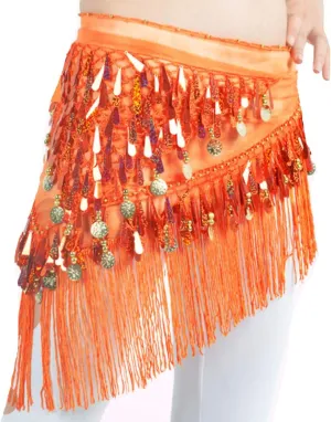 Lauthen.S Belly Dance Hip Scarf with Tassels Sequins, Triangle Coins Wrap Skirt Music Festival Clothing