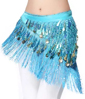 Lauthen.S Belly Dance Hip Scarf with Tassels Sequins, Triangle Coins Wrap Skirt Music Festival Clothing