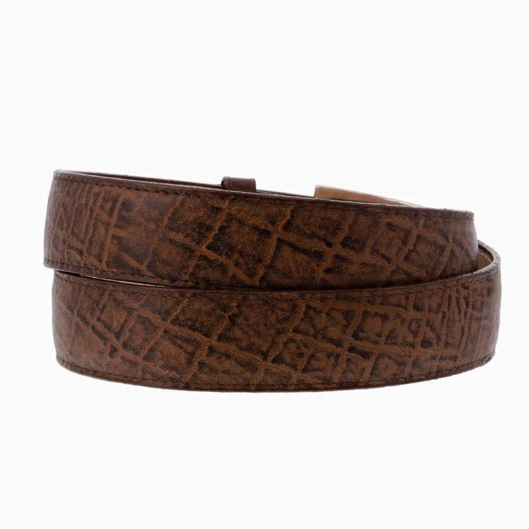 Light Brown Western Cowboy Belt Elephant Print Leather - Silver Buckle