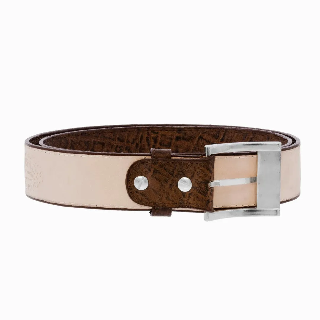 Light Brown Western Cowboy Belt Elephant Print Leather - Silver Buckle