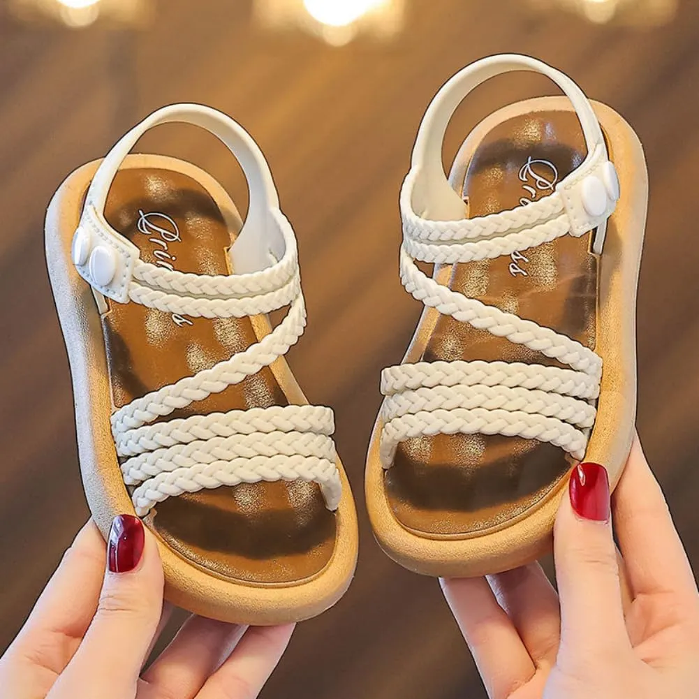 Little Girls Open Toe Princess Flat Sandals Summer Beach Dress Shoes for Toddler/Little Kid