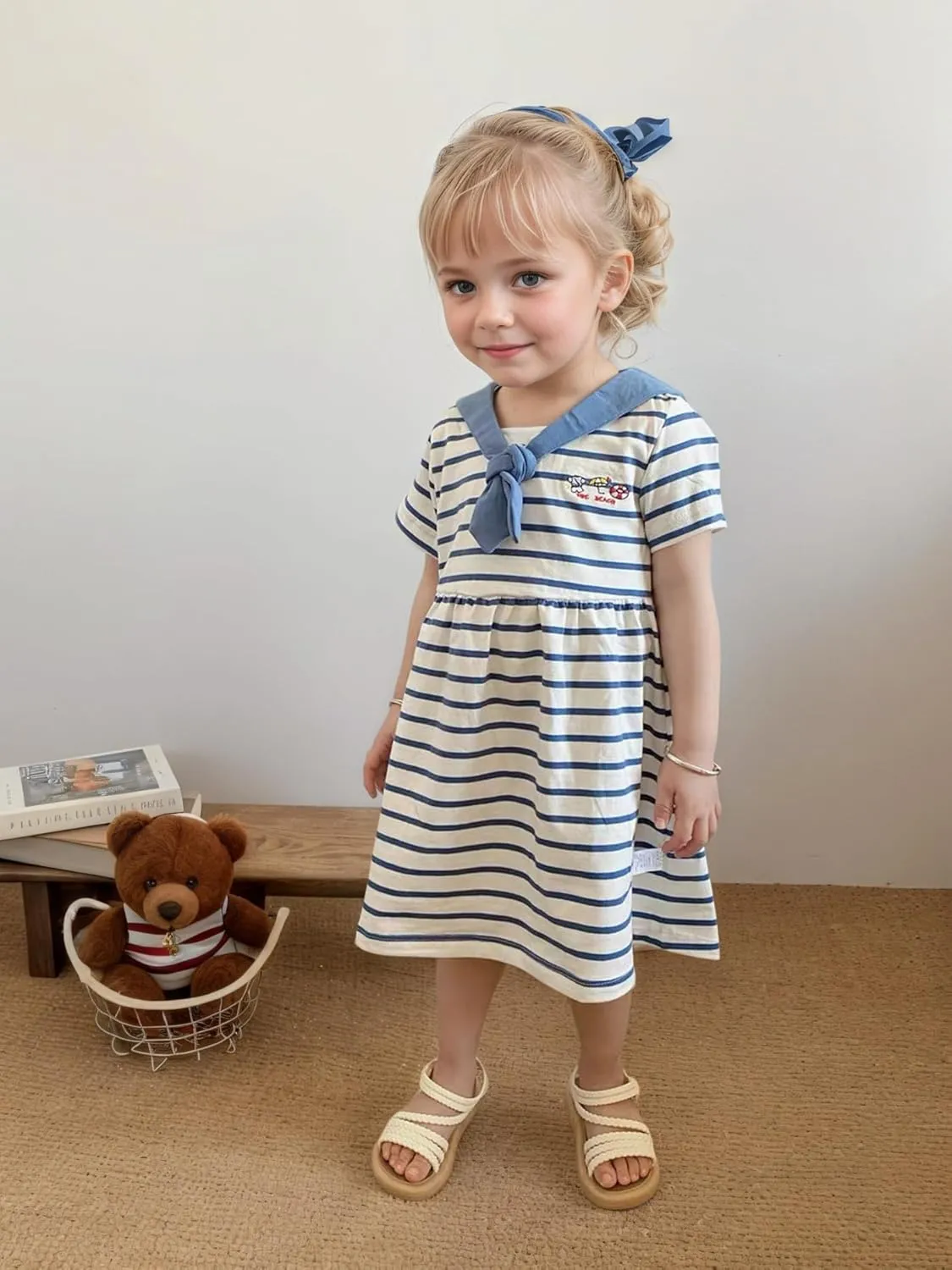 Little Girls Open Toe Princess Flat Sandals Summer Beach Dress Shoes for Toddler/Little Kid