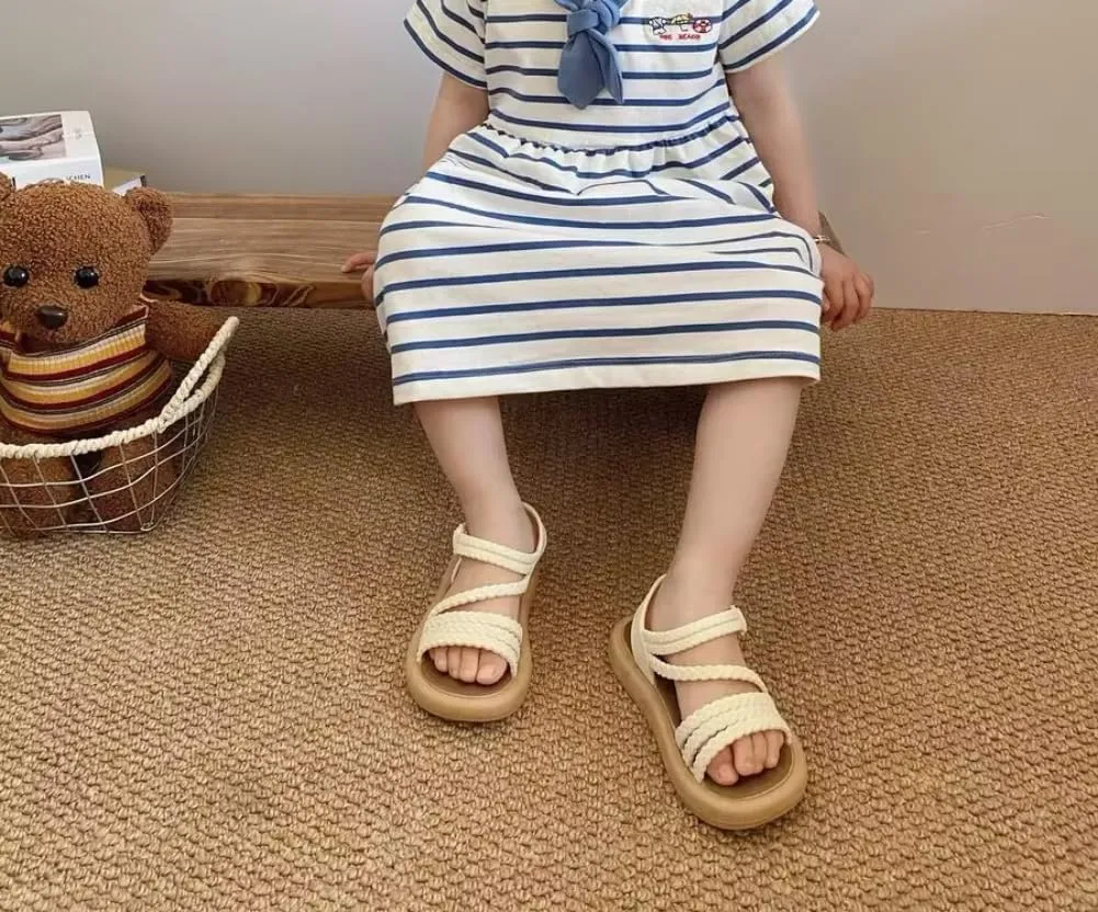 Little Girls Open Toe Princess Flat Sandals Summer Beach Dress Shoes for Toddler/Little Kid