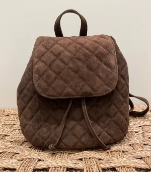 Matelasse Cross Stitch Backpack-Chocolate Suede