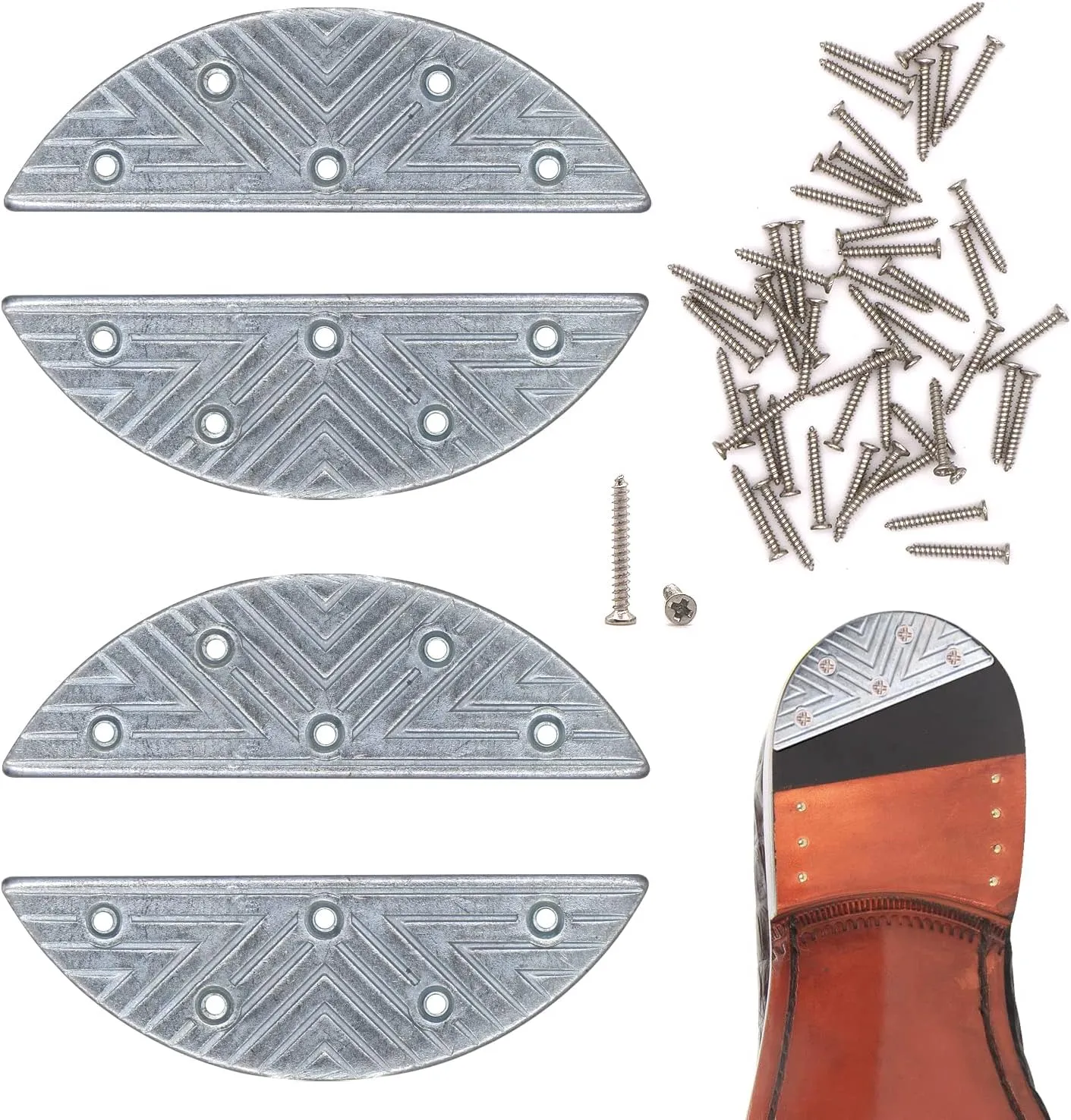 Metal Heel Plates 4 PCS Shoe Heel Taps Tips Repair Sole Pad Replacement with Nails fot Boots and Shoes(Arched)