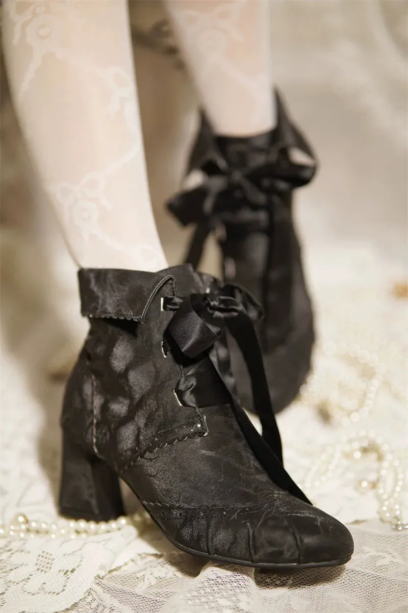 MR.Qiutian~Unknown Lady~Retro Lolita Shoes Round Head Boots for Autumn and Winter