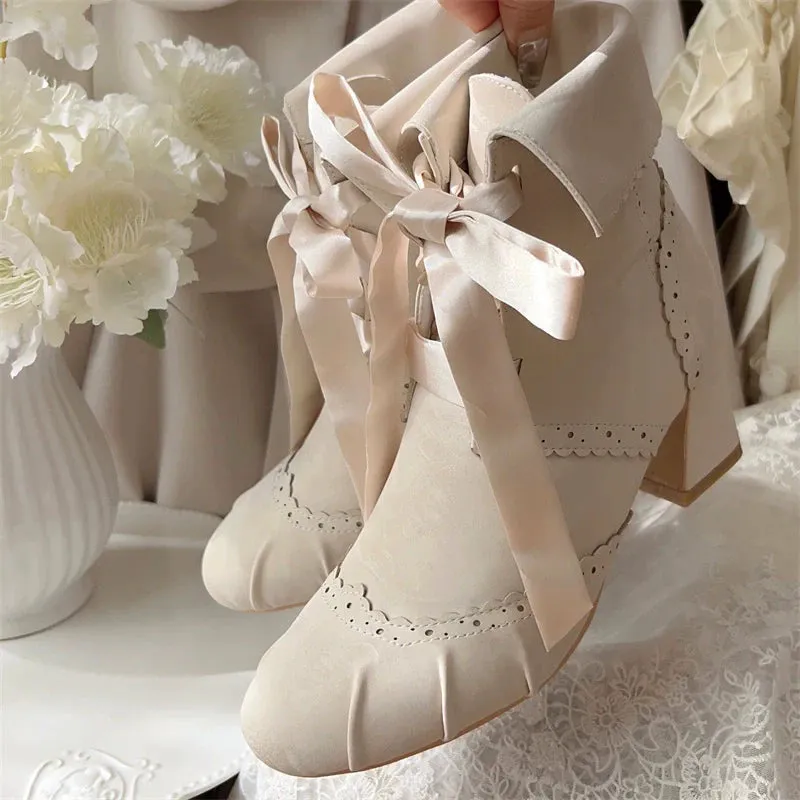 MR.Qiutian~Unknown Lady~Retro Lolita Shoes Round Head Boots for Autumn and Winter