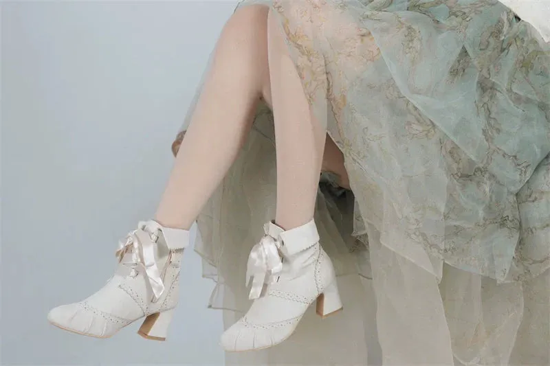 MR.Qiutian~Unknown Lady~Retro Lolita Shoes Round Head Boots for Autumn and Winter