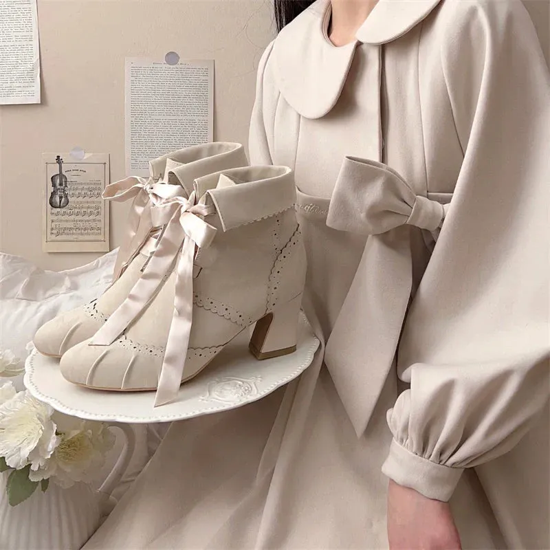 MR.Qiutian~Unknown Lady~Retro Lolita Shoes Round Head Boots for Autumn and Winter