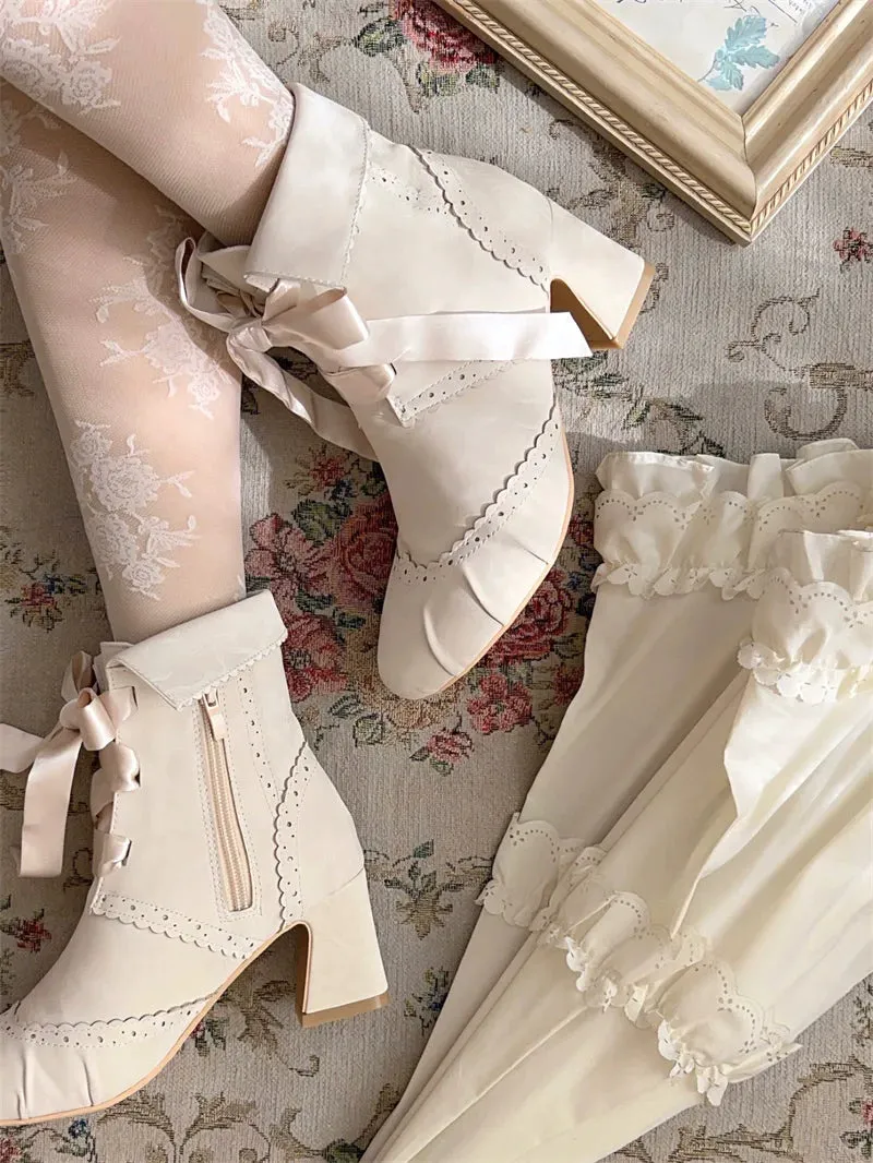 MR.Qiutian~Unknown Lady~Retro Lolita Shoes Round Head Boots for Autumn and Winter