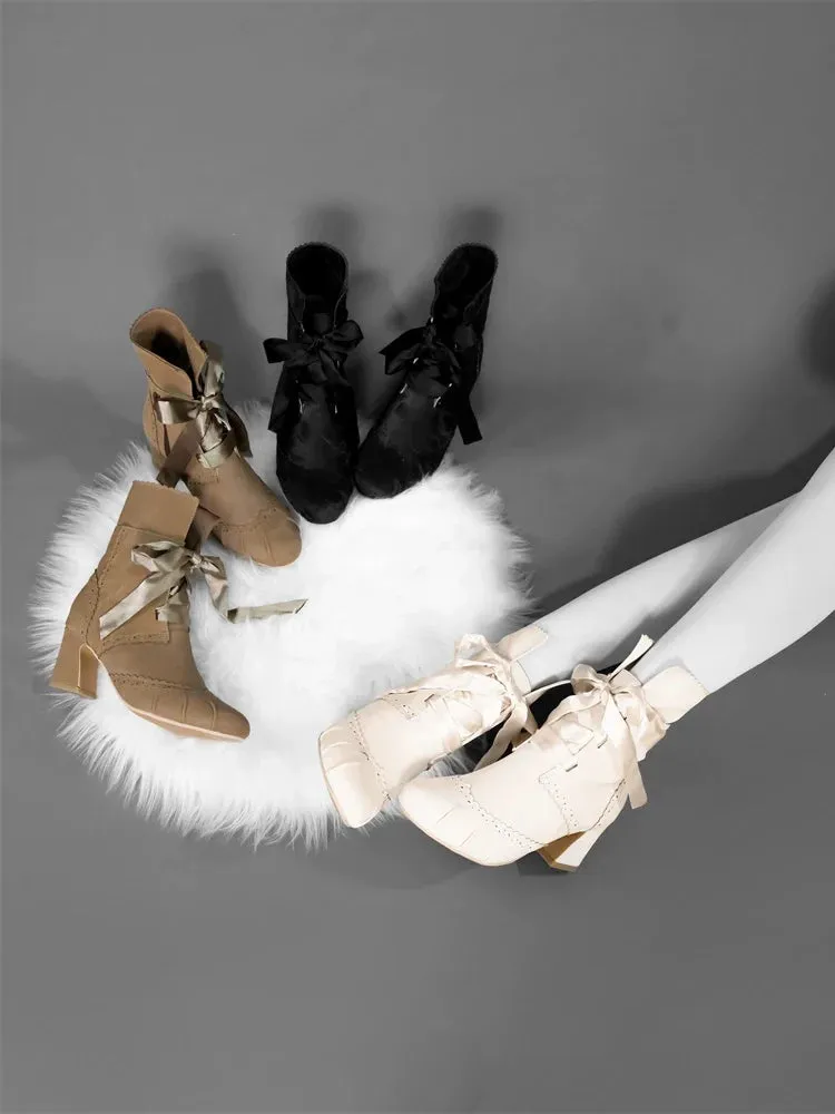 MR.Qiutian~Unknown Lady~Retro Lolita Shoes Round Head Boots for Autumn and Winter