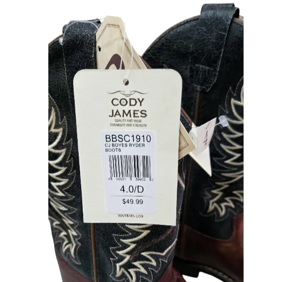 New *Dark Brown Cody James Boys' Ryder Western Boots Square Toe (Size 4D)