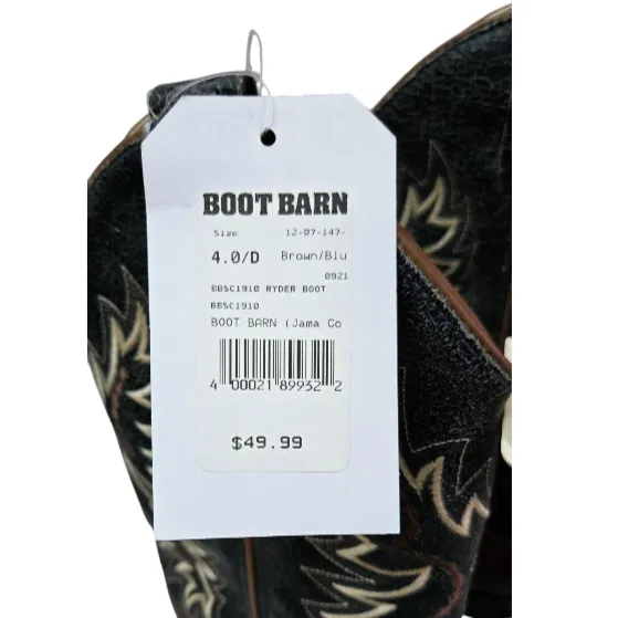New *Dark Brown Cody James Boys' Ryder Western Boots Square Toe (Size 4D)