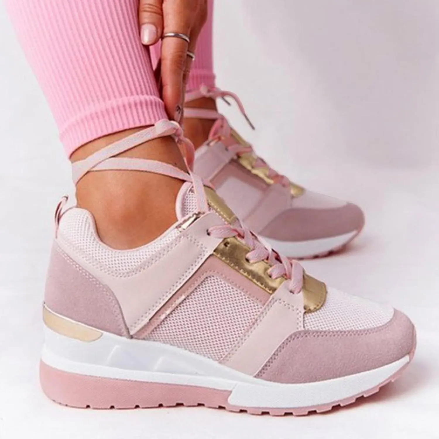 Non Slip Gym Workout Shoes Ladies Summer Fashion Leather Lace Up Round Head Comfortable Fashion Sneakers